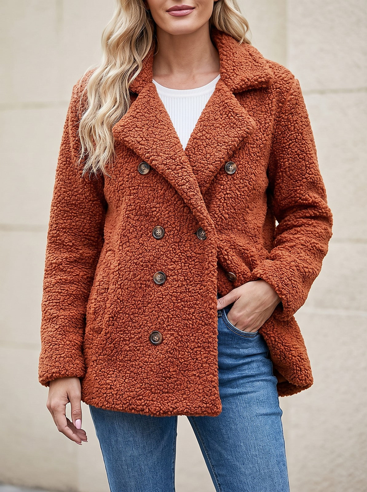 Women's Notch Collar Teddy Fleece Coat