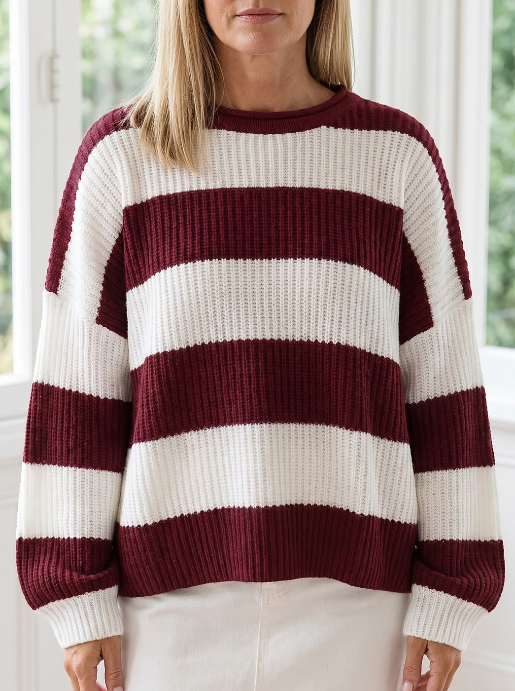 Women's Winter Chunky Knit Wide Stripe Jumper