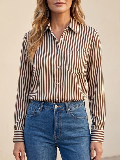 Women's Striped Lapel Collar Blouse