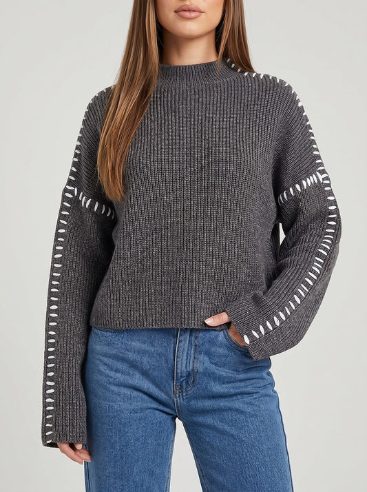 Women's Blanket Stitch Funnel Neck Jumper