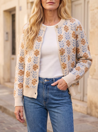 Women's Winter Fluffy Floral Knit Cardigan