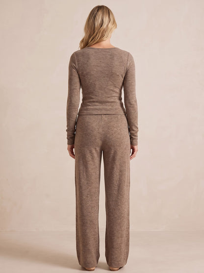 Women's Knitted Lounge Set Wide Leg Trousers