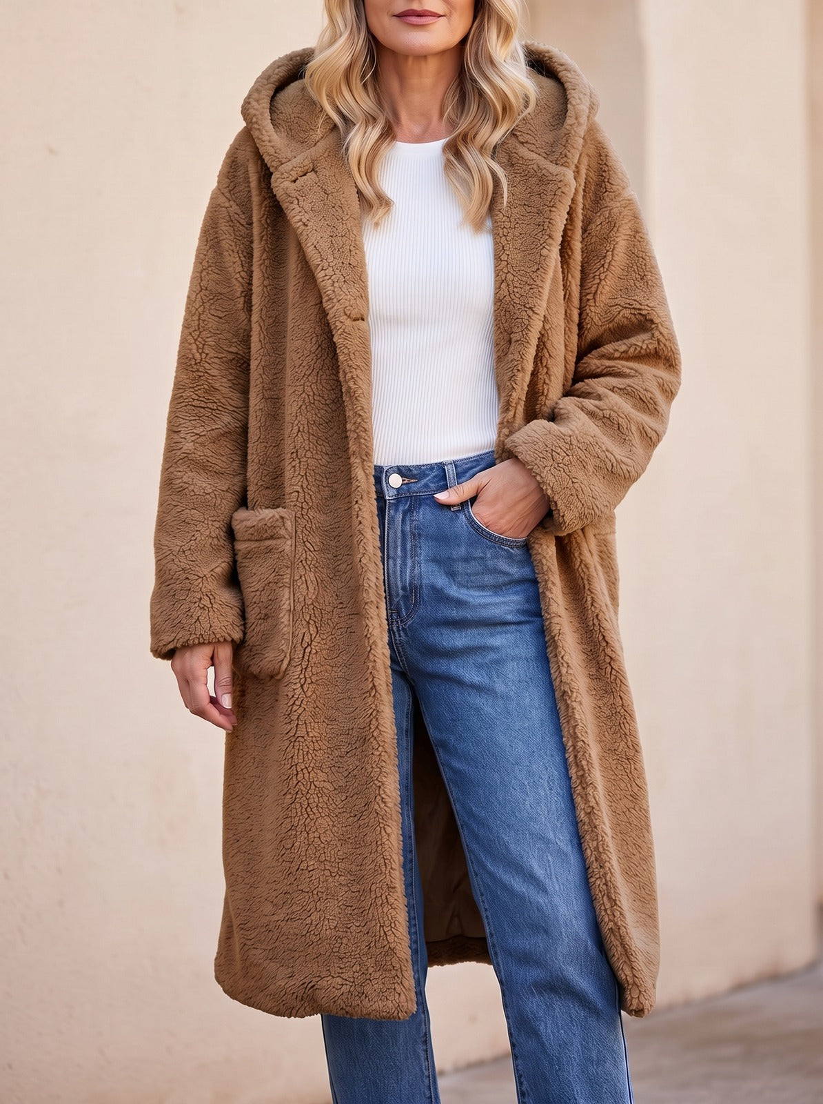 Women's Oversized Hooded Teddy Fleece Coat