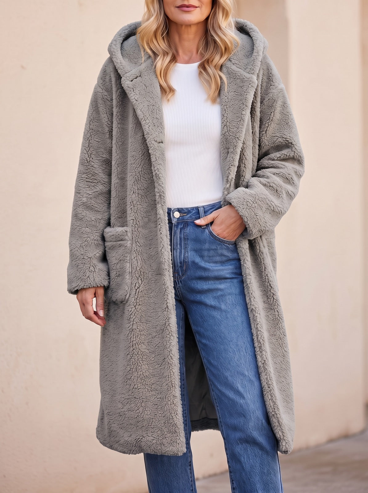 Women's Oversized Hooded Teddy Fleece Coat