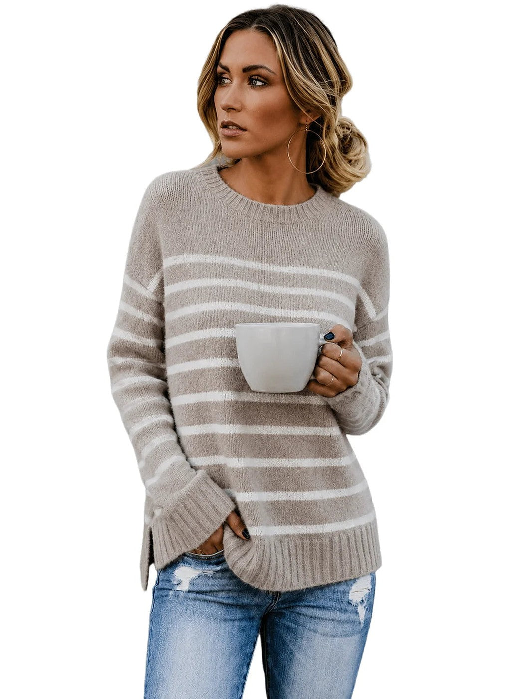 Women's Wide Stripe Side Split Jumper