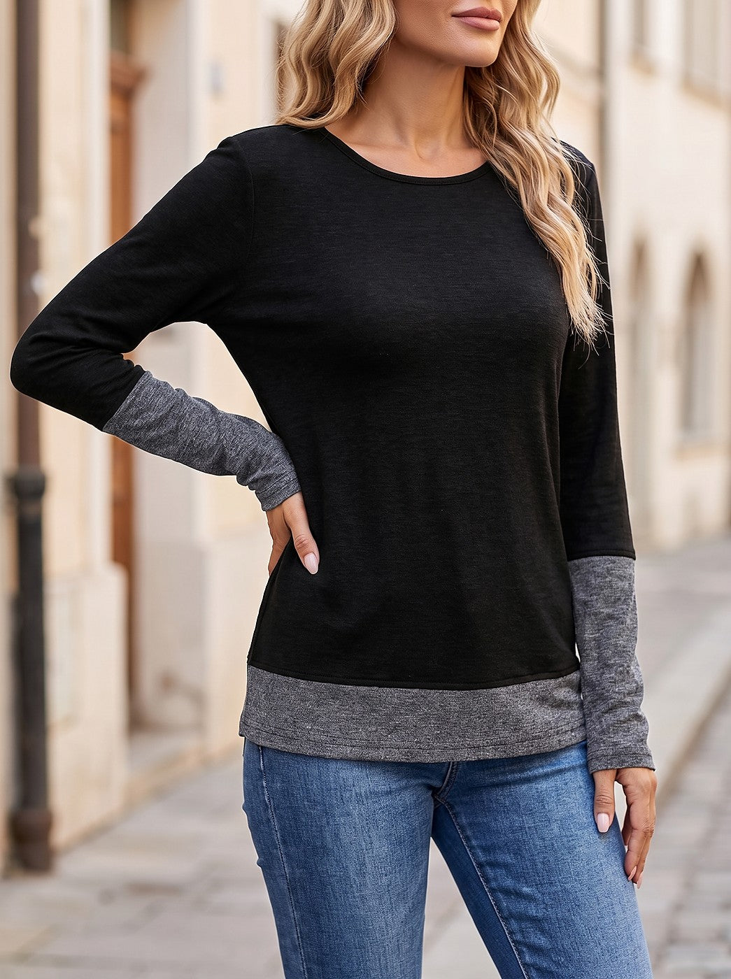 Women's Colour Block Cuff Jersey Top