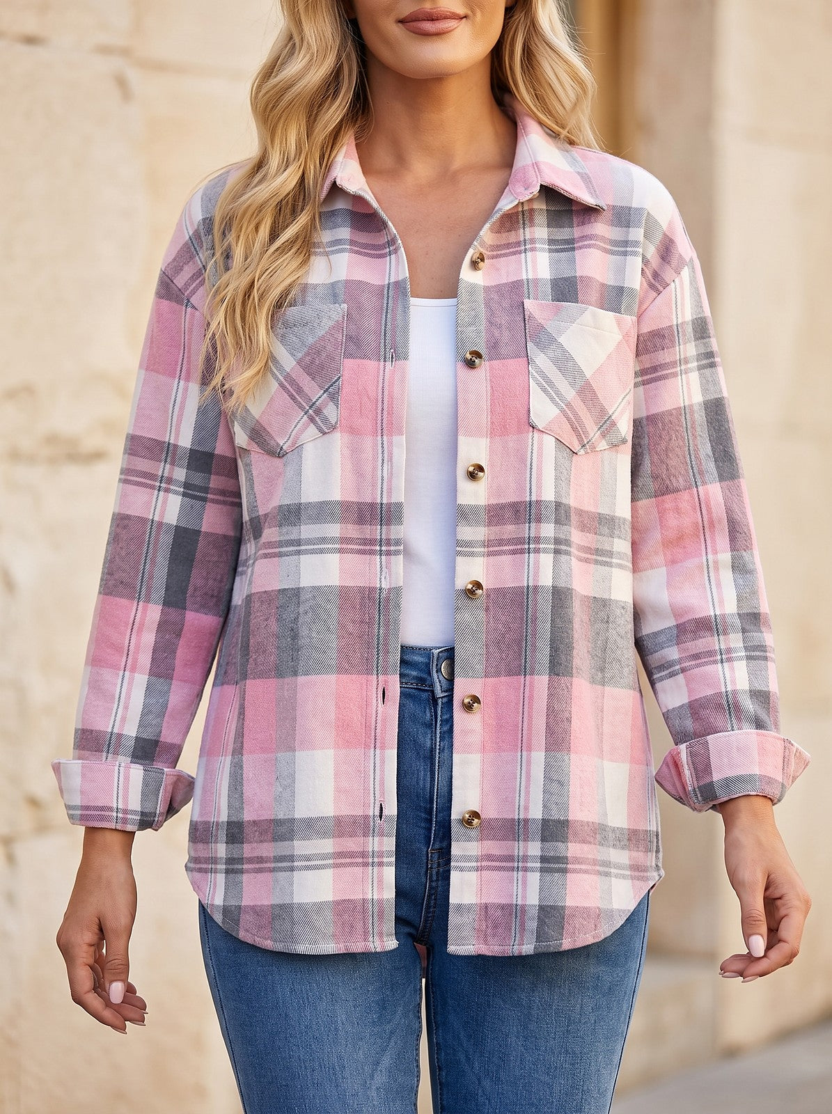 Women's Loose Check Flannel Blouse
