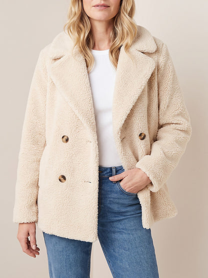 Women's Notch Collar Teddy Fleece Coat