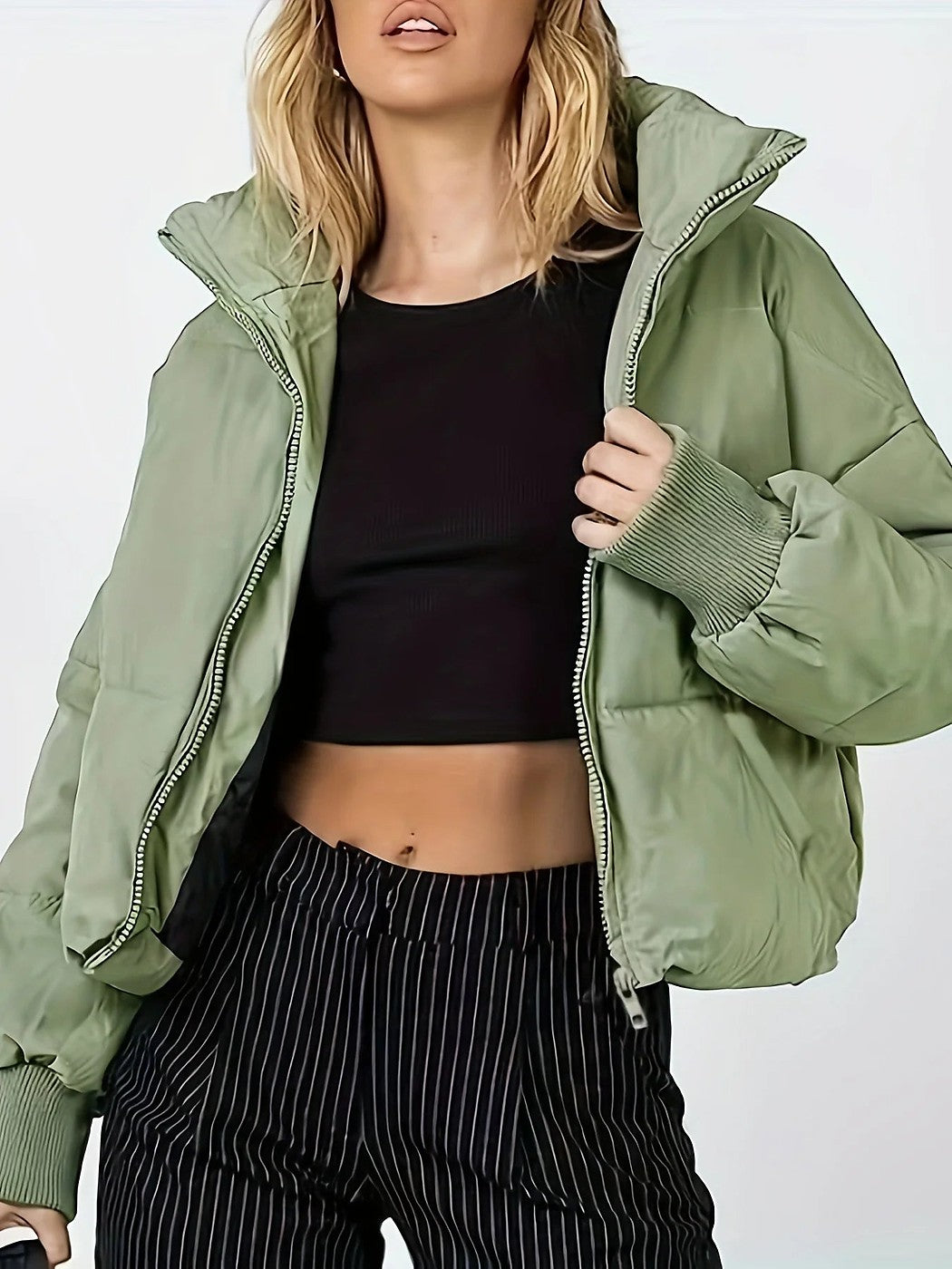 Women's Warm Cropped High Neck Puffer