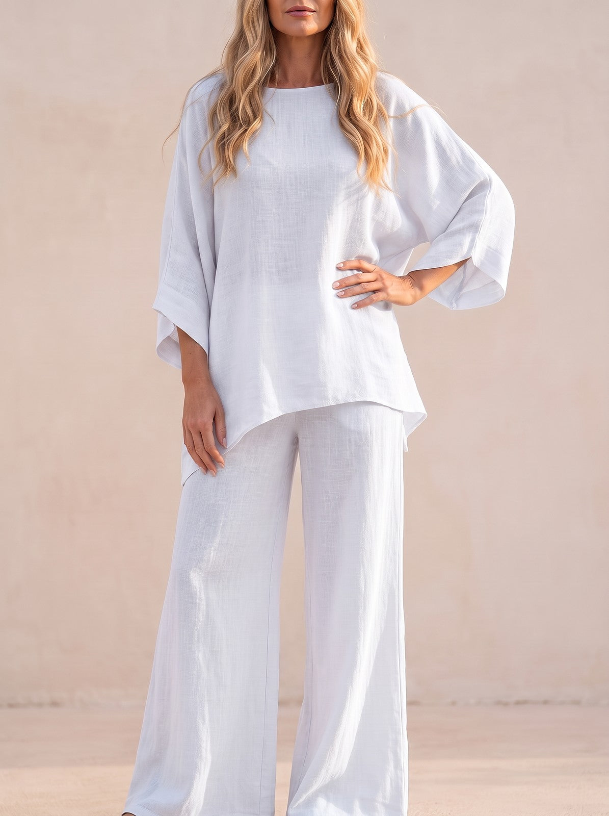 Women's Slub Weave Batwing Wide Leg Co-ord