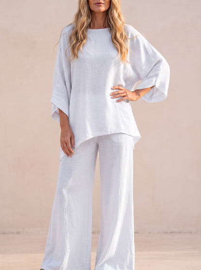 Women's Slub Weave Batwing Wide Leg Co-ord