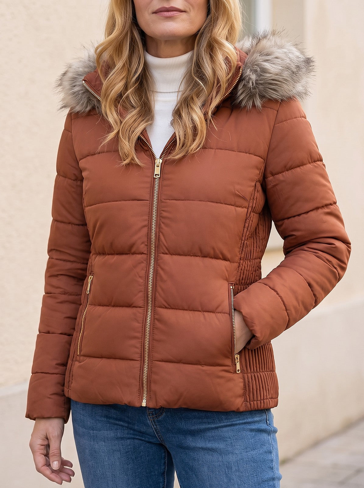 Women's Faux Fur Hood Puffer Jacket