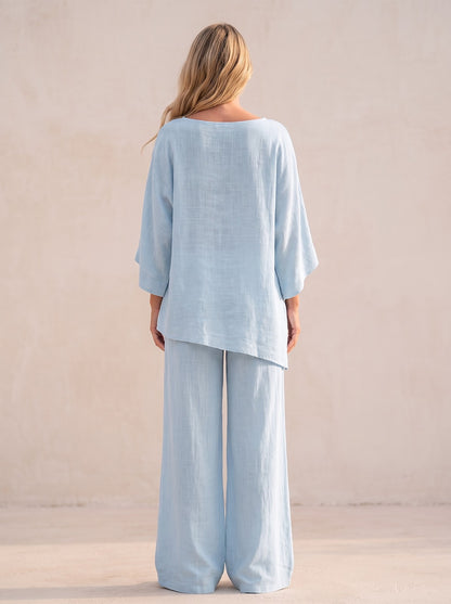 Women's Slub Weave Batwing Wide Leg Co-ord