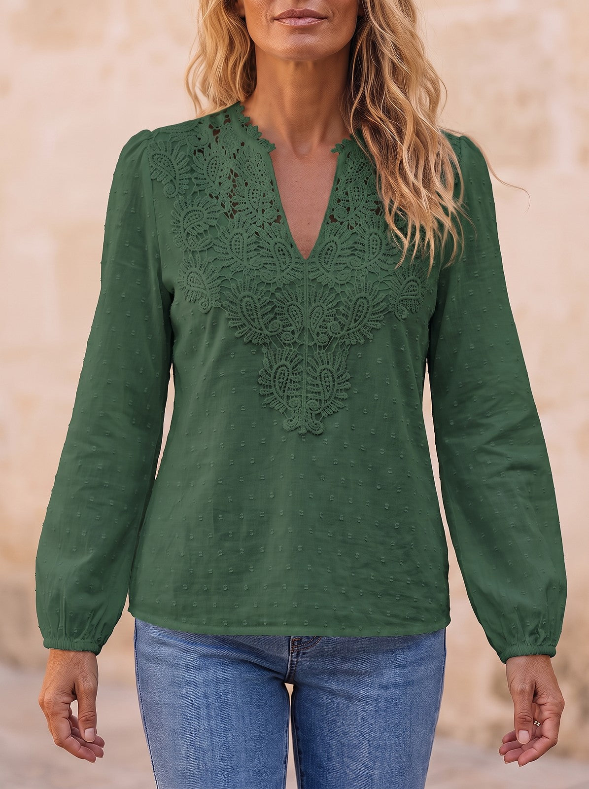 Women's Lace Patchwork Long Sleeve Shirt