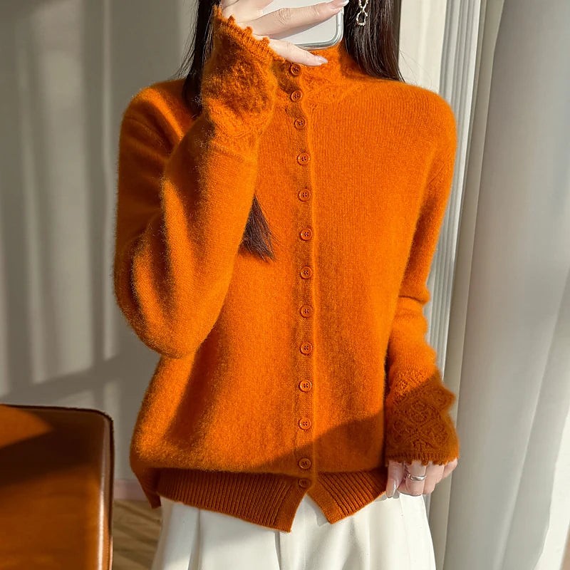 Women's Fluffy High Neck Cardigan