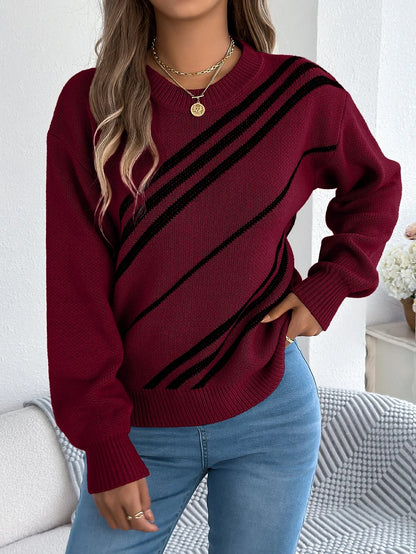 Women's Diagonal Stripe Puff Sleeve Jumper