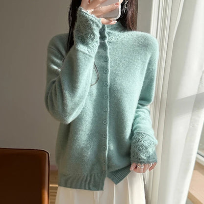 Women's Fluffy High Neck Cardigan