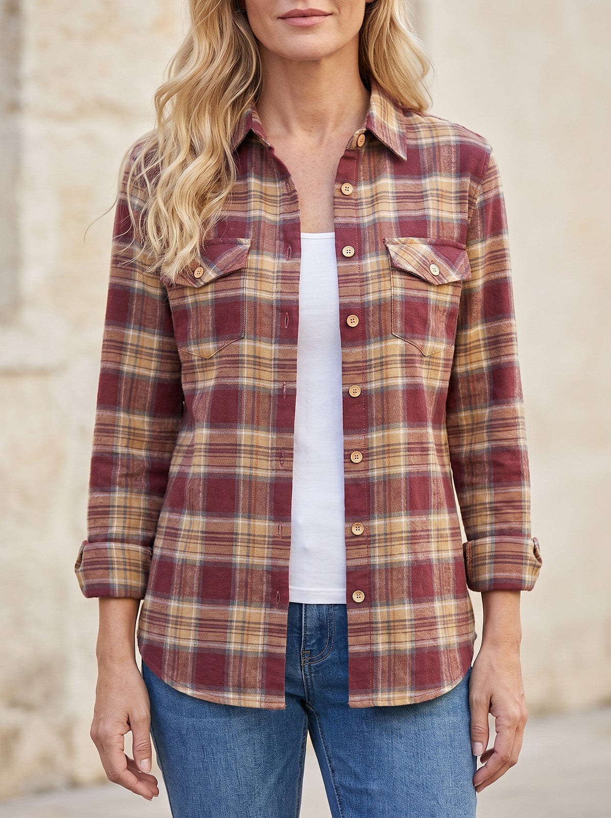 Women's Checked Flannel Long Sleeve Shirt