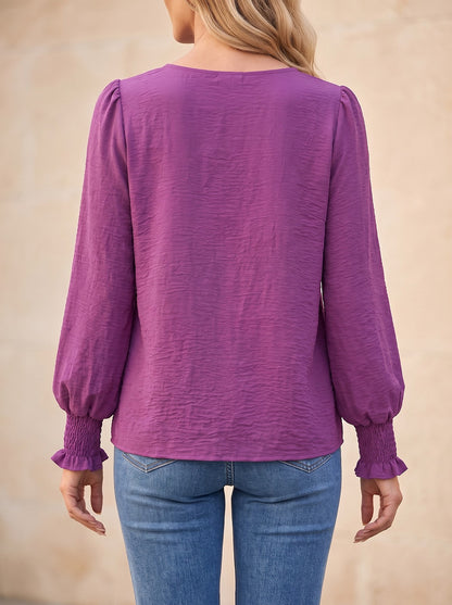 Women's Solid Ruffle Puff Sleeve Top