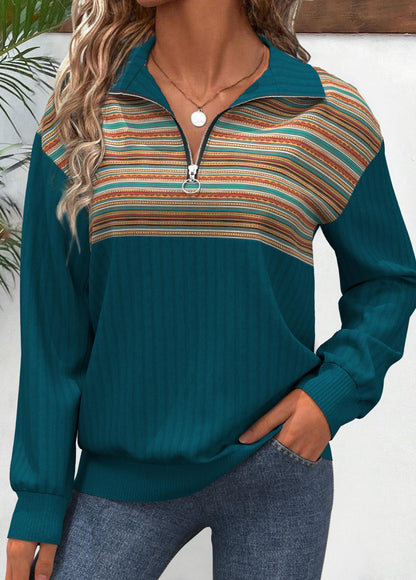 Ladies Stripe Yoke Half Zip Jumper
