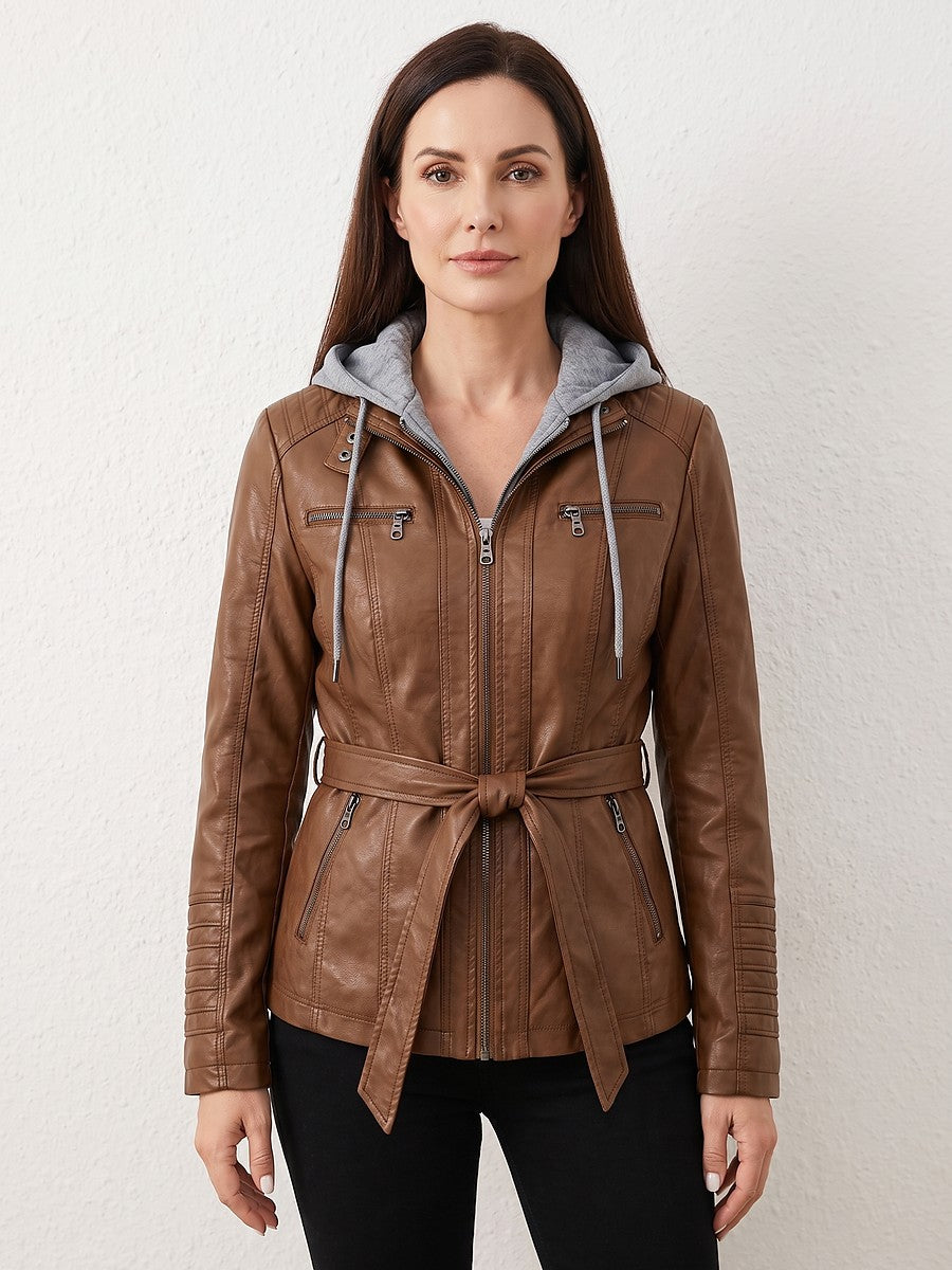 Ladies Biker Jacket Detachable Jersey Hood