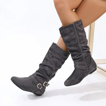 Women's Ruched Flat High Leg Boots