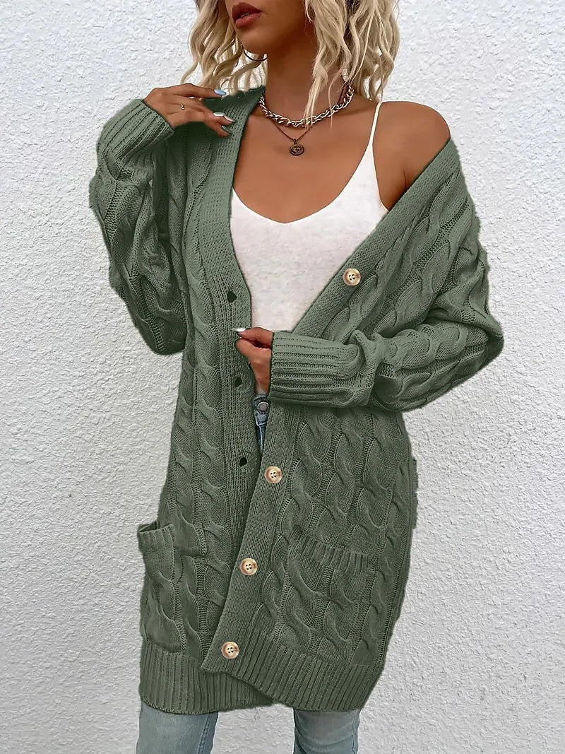 Women's Relaxed Fit Longline Cable Knit Cardigan
