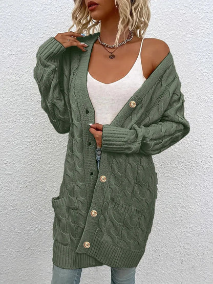 Women's Relaxed Fit Longline Cable Knit Cardigan