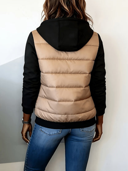 Women's Padded Hooded Jacket with Knit Sleeves