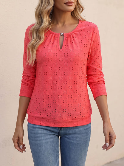 Women's Embroidered Knit Round Neck Blouse