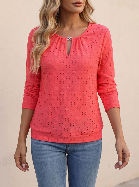 Women's Embroidered Knit Round Neck Blouse