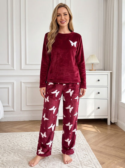 Women's Fleece Pyjama Set Butterfly Print
