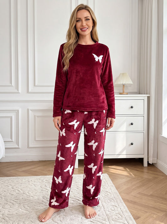 Women's Fleece Pyjama Set Butterfly Print