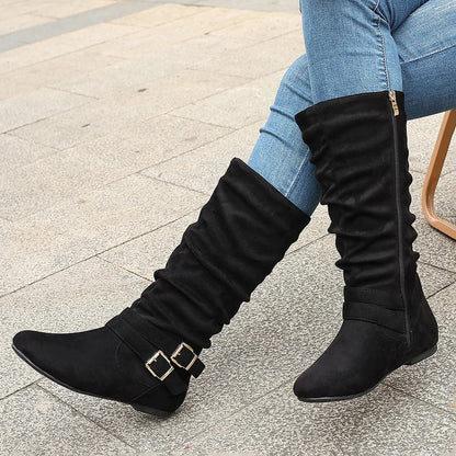 Women's Ruched Flat High Leg Boots