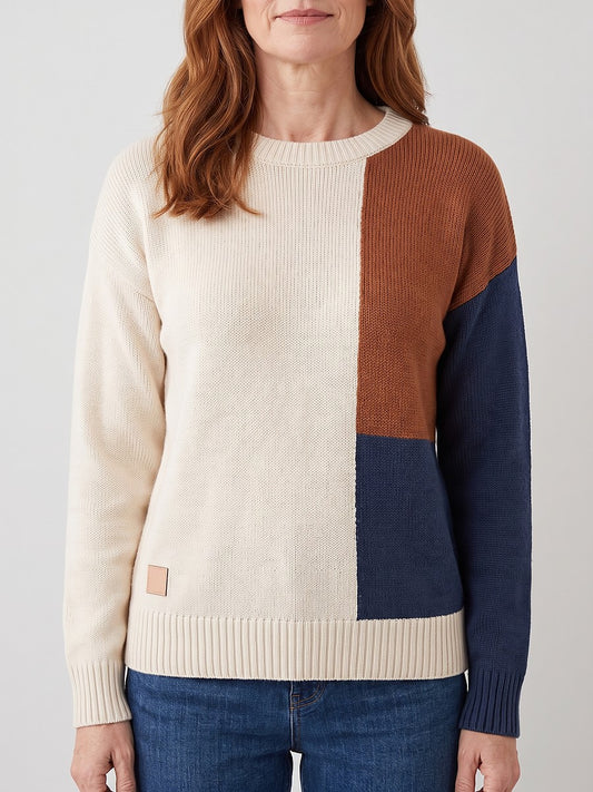 Ladies Autumn Colour Block Knit Jumper