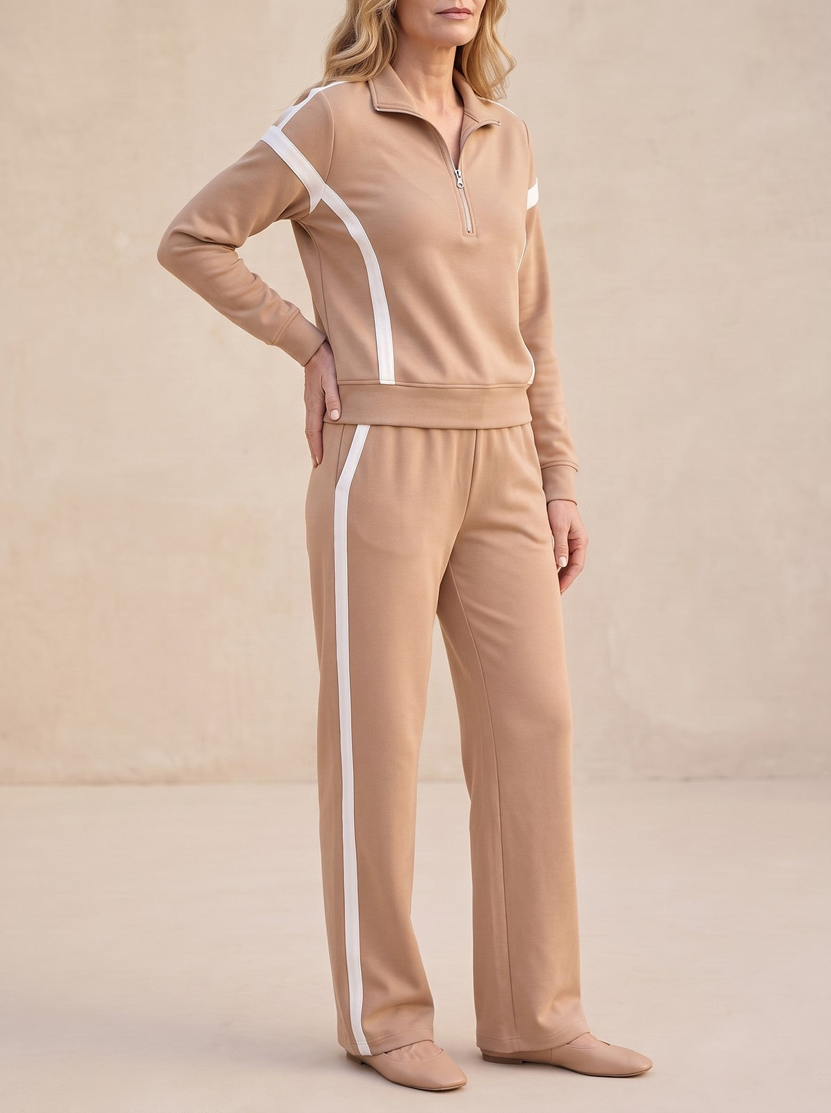 Women's Half Zip Tracksuit Wide Leg Trousers