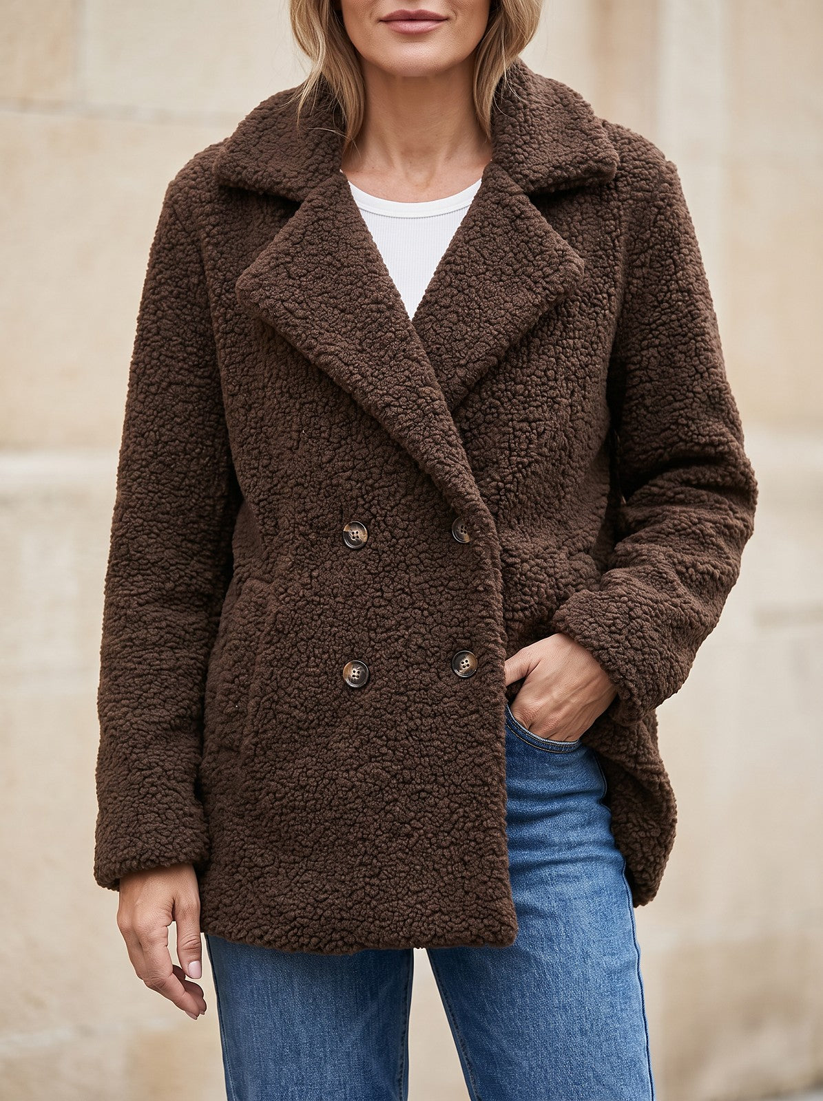 Women's Notch Collar Teddy Fleece Coat