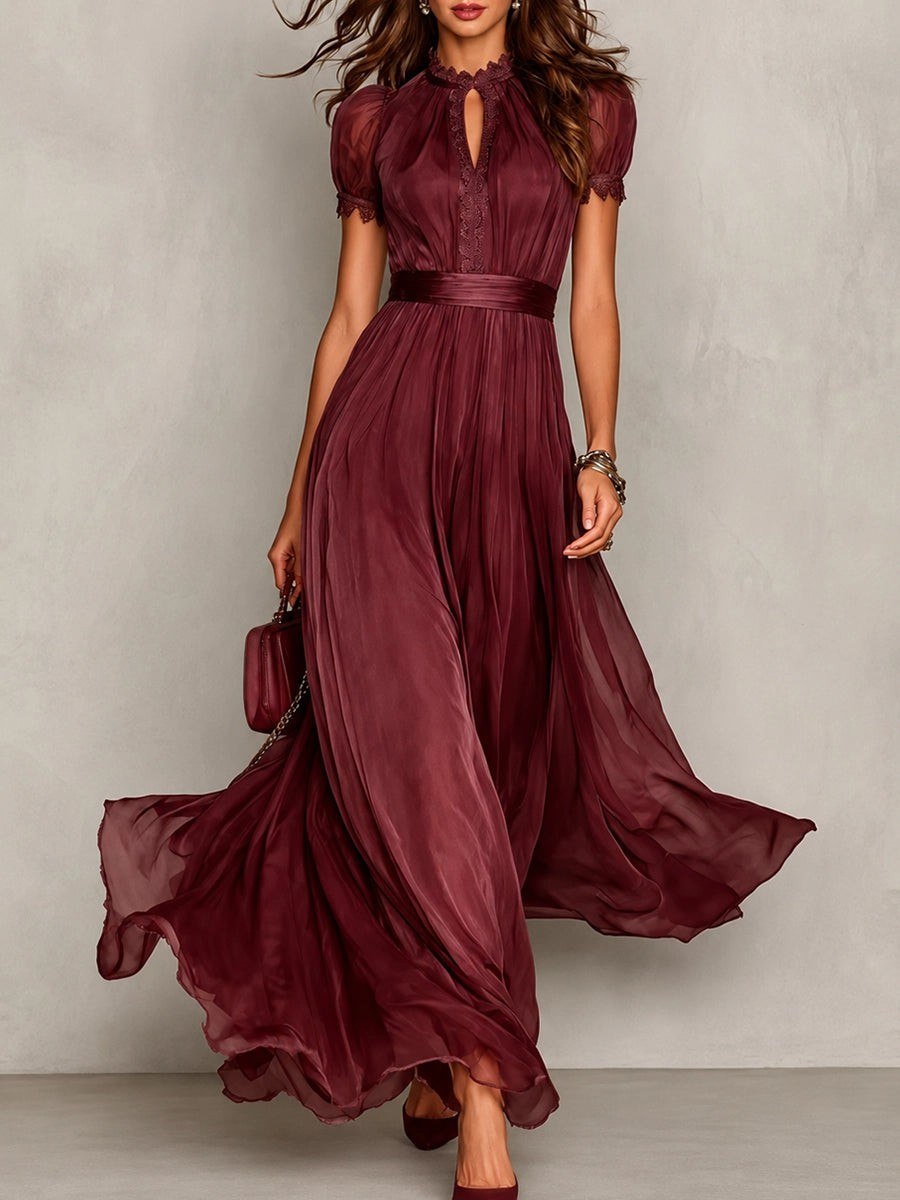 Women's Vintage Neckline Keyhole Evening Maxi Dress