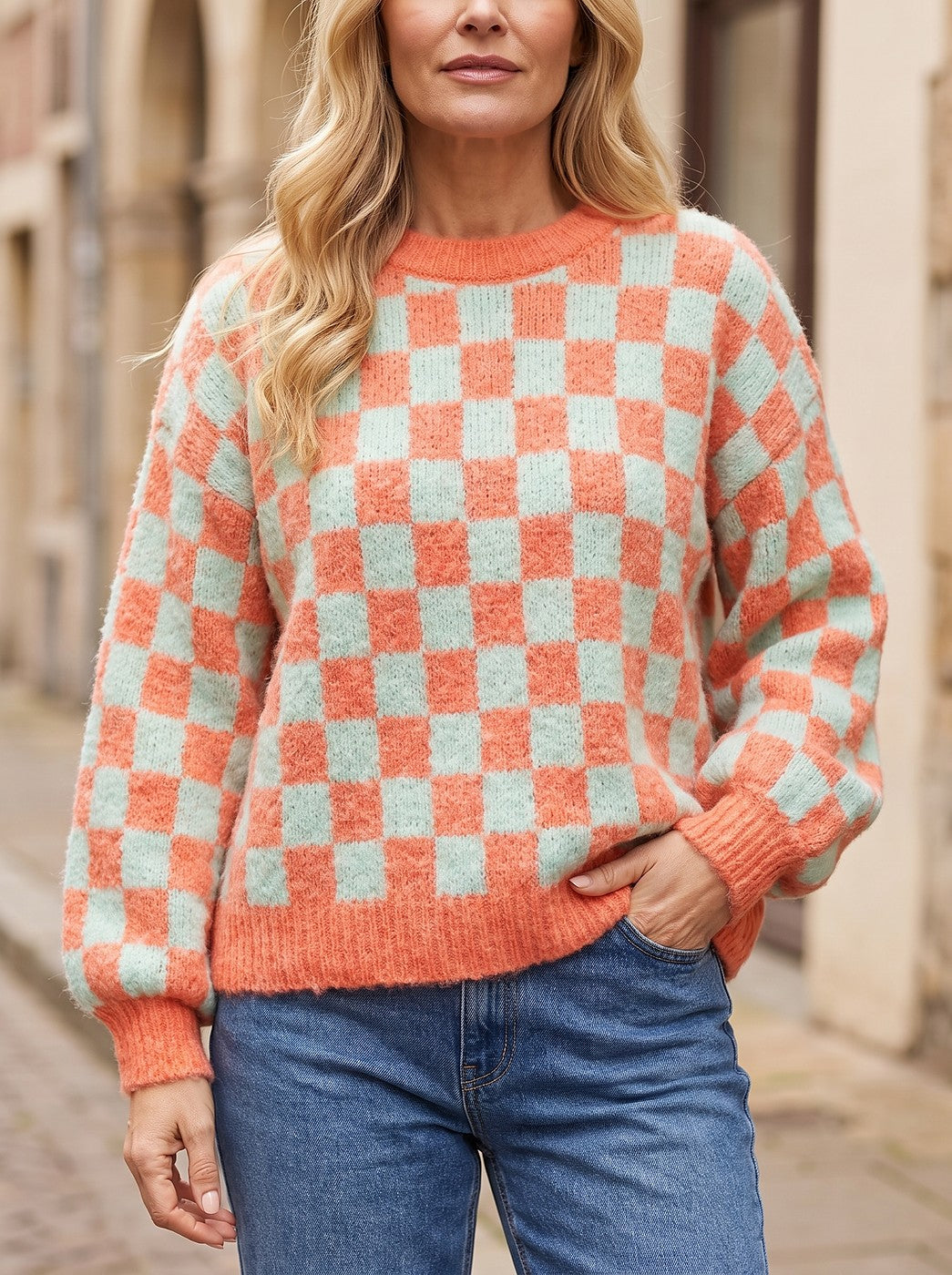 Women's Brushed Two Tone Check Jumper