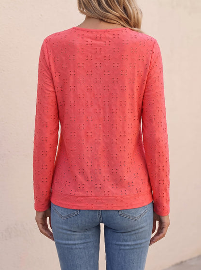 Women's Embroidered Knit Round Neck Blouse