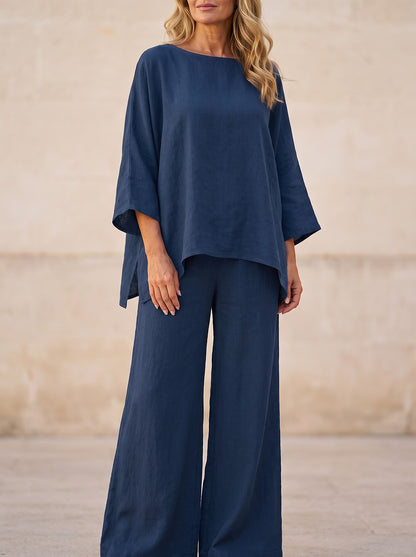 Women's Slub Weave Batwing Wide Leg Co-ord