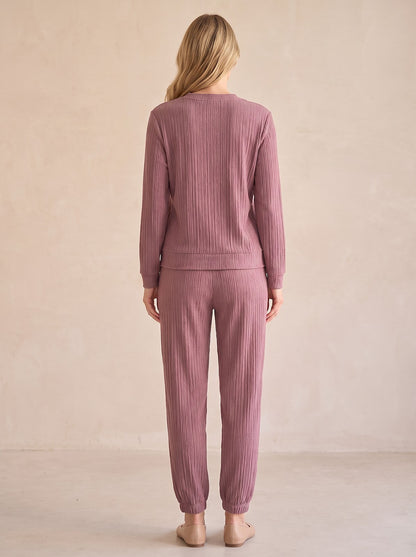 Women's Ribbed Lounge Set V Neck Joggers