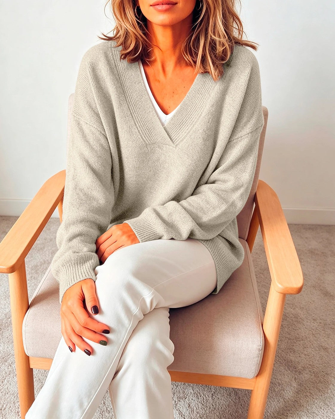Women's Soft Oversized V Neck Knit Jumper