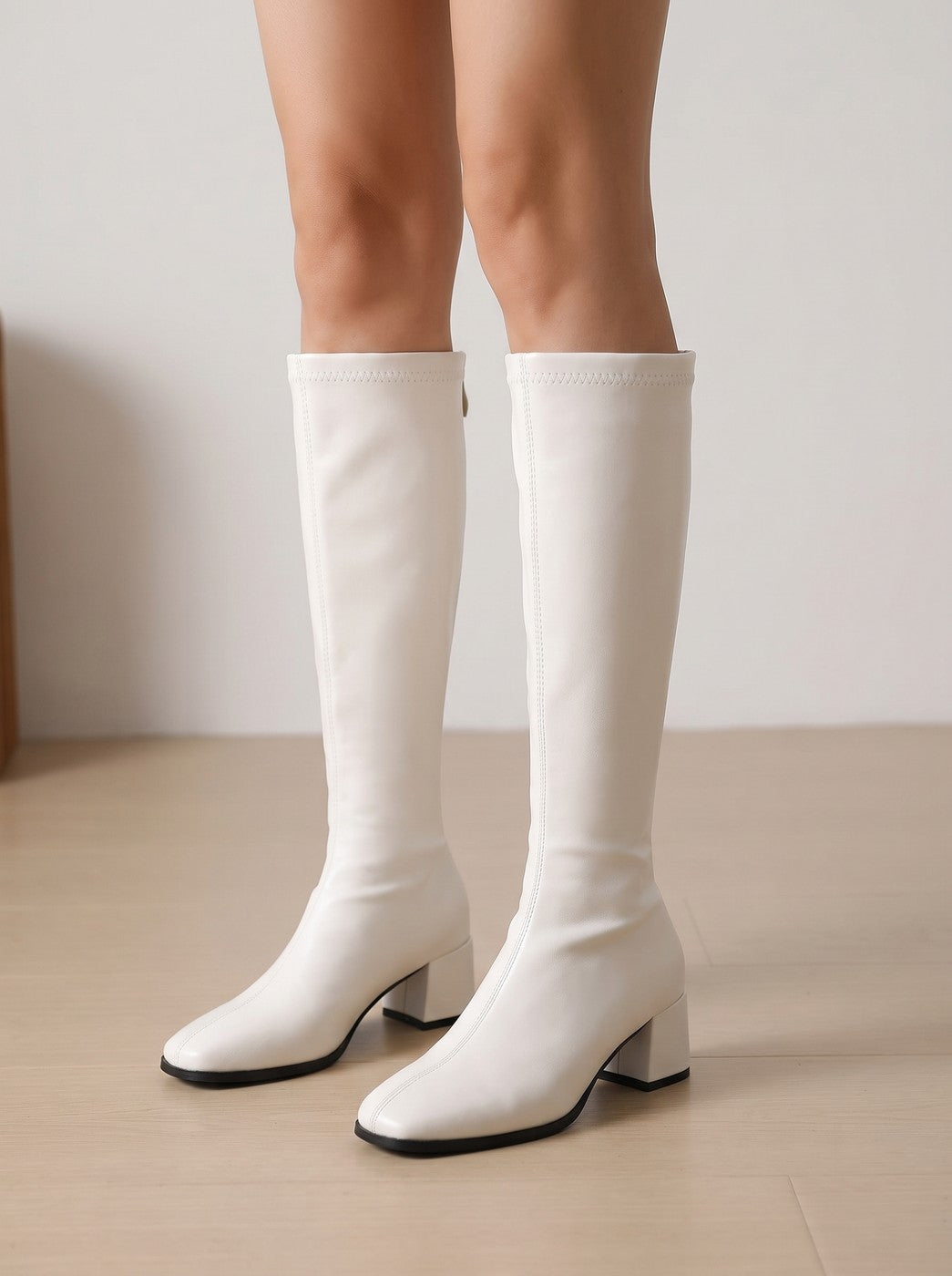 Women's Back Zip Long Block Heel Boots