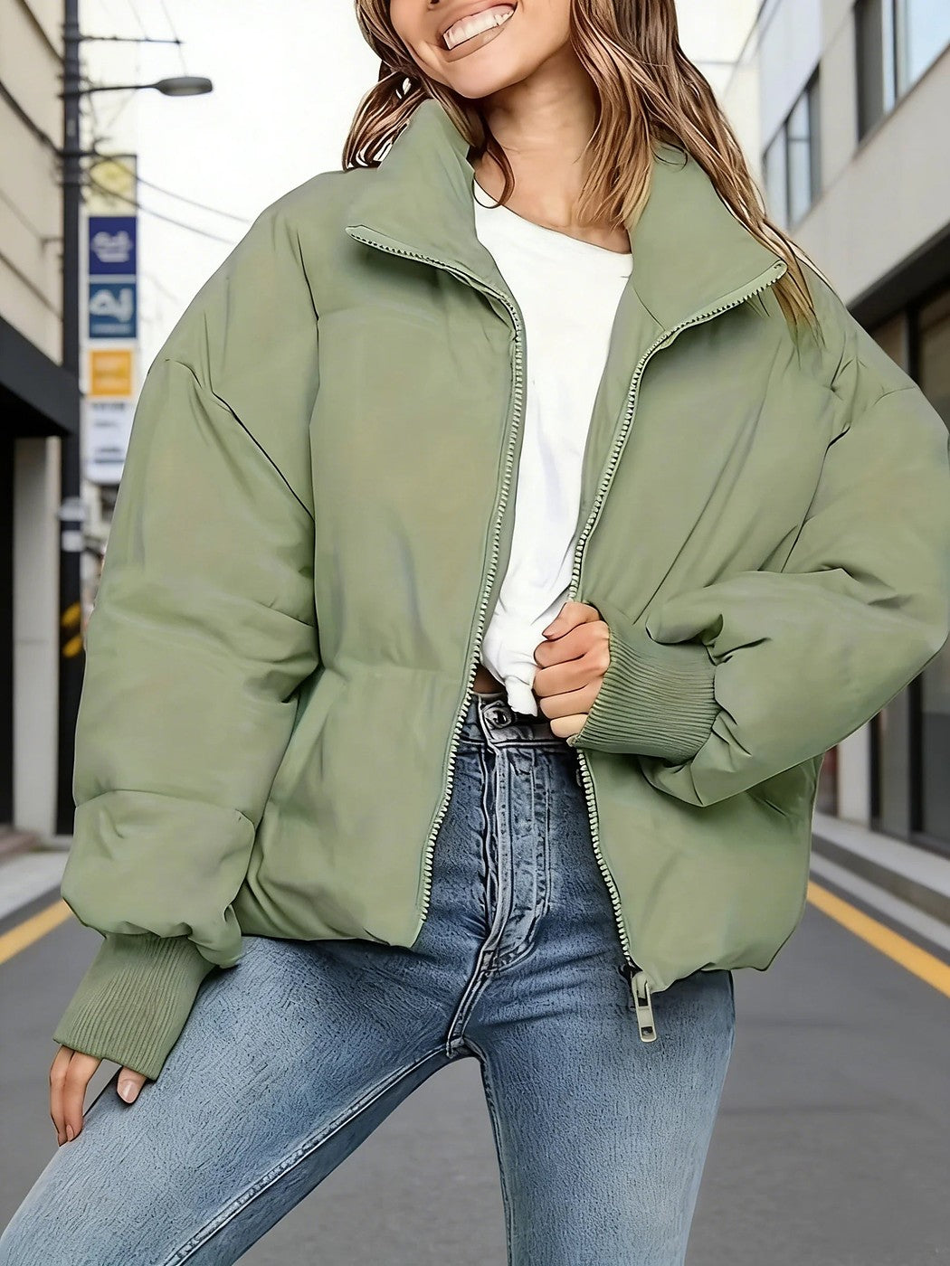 Women's Warm Cropped High Neck Puffer