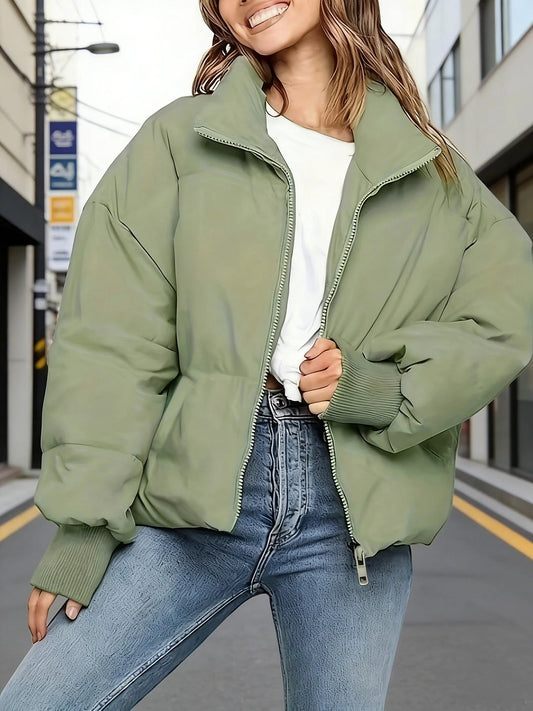 Women's Warm Cropped High Neck Puffer