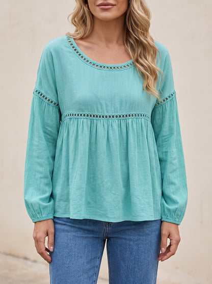 Women's Loose Hollow Lace Long Sleeve Top
