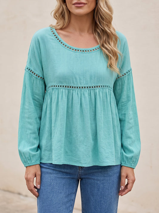 Women's Loose Hollow Lace Long Sleeve Top