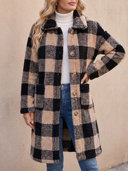 Women's Longline Check Teddy Coat