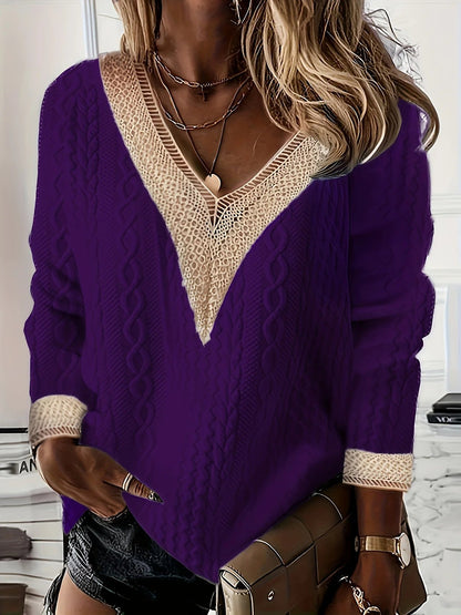 Women's Lace Trim Cable Knit Jumper